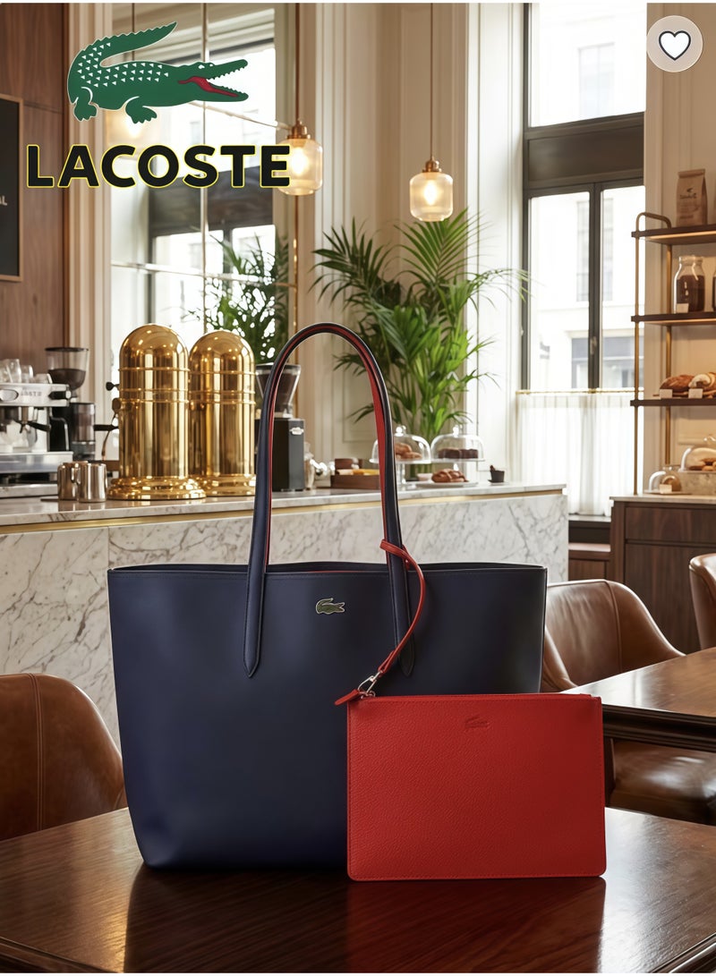 Lacoste Women's Double sided Two tone Large Capacity Handbag, Fashionable Multi functional, Navy blue and Red - Image 1